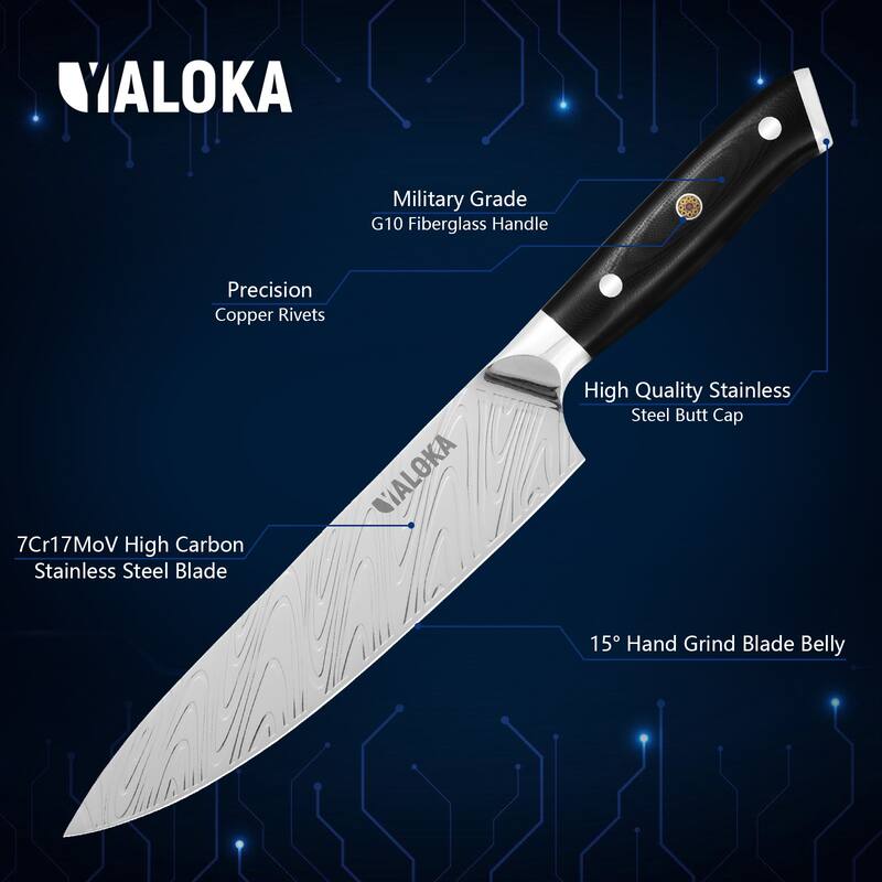 8" Japanese Chef Knife,7Cr17MoV Steel G10 Handle Titanium Coated