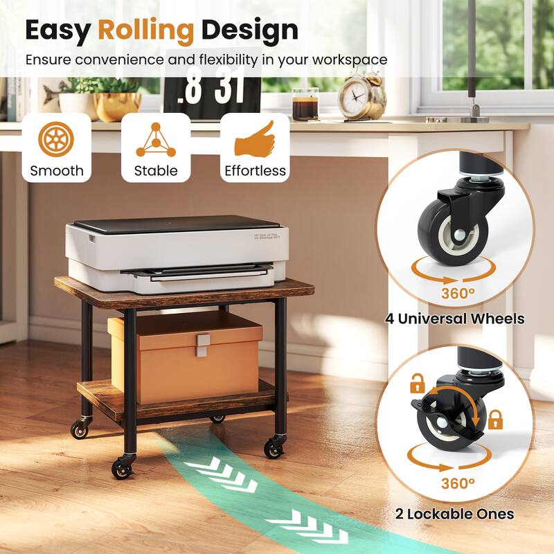 Gymax Under Desk Printer Stand 2-Tier Mobile Printer Table w/ Storage - See Details