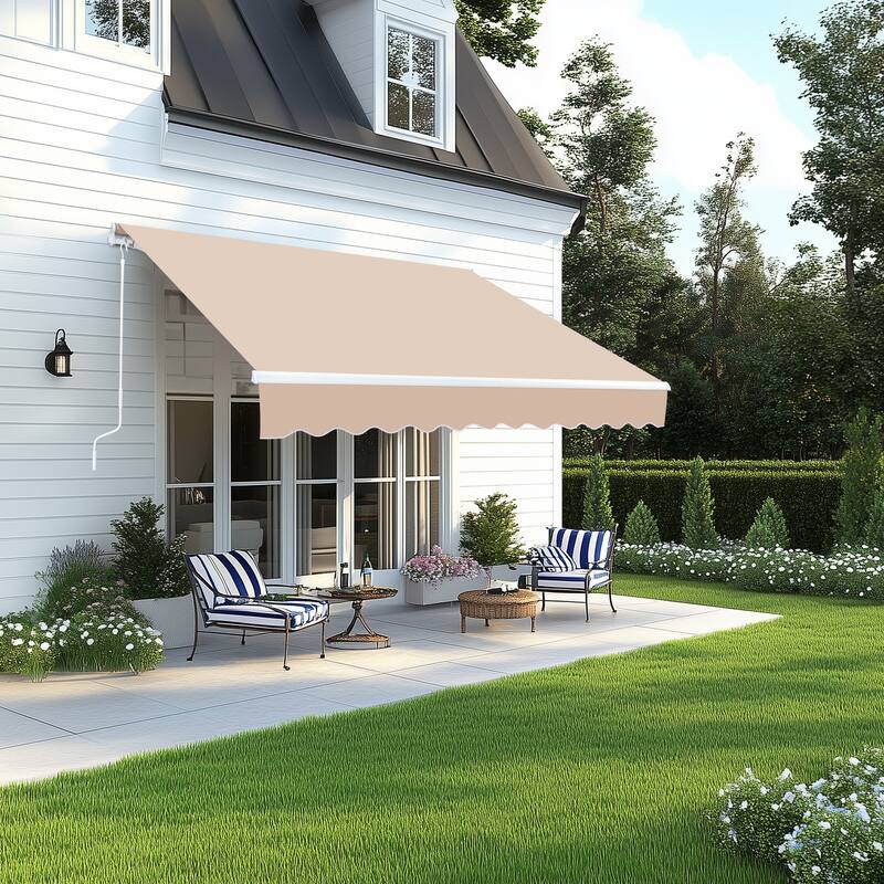 Retractable Outdoor Awning with Adjustable Slope Polyester Canopy Aluminum and Steel Frame Weather Resistant