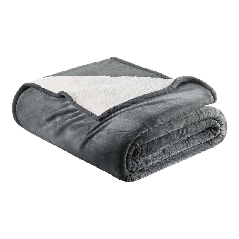 Linery & Co. Velvet Plush Reversible Sherpa Bed Blanket - Full / Queen - Gray