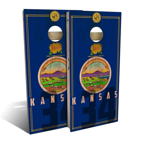 slide 2 of 8, Kansas State Flag 2 Outdoor Cornhole Board Set Backyard 2x4 - Include Carrying Case
