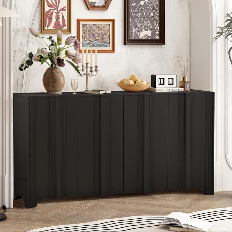 59.7" Modern 4-Door Sideboard with Luxurious Pine Veneer Finish