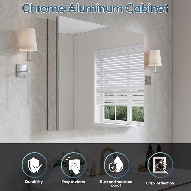 36''W X 30''H Recessed Or Surface Wall Mount Bathroom Medicine Cabinet With Adjustable Glass Shelves