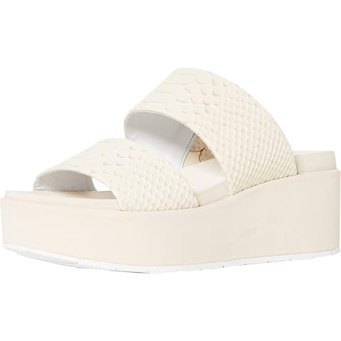 J/Slides Womens Quincy Wedges Embossed Leather Slides - Off White Embossed Leather