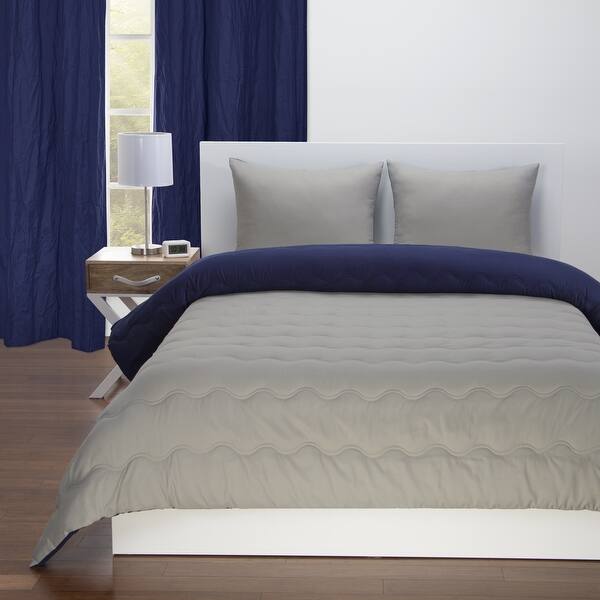 Deep Blue and Mushroom Grey Reversible Comforter Set - Bed Bath