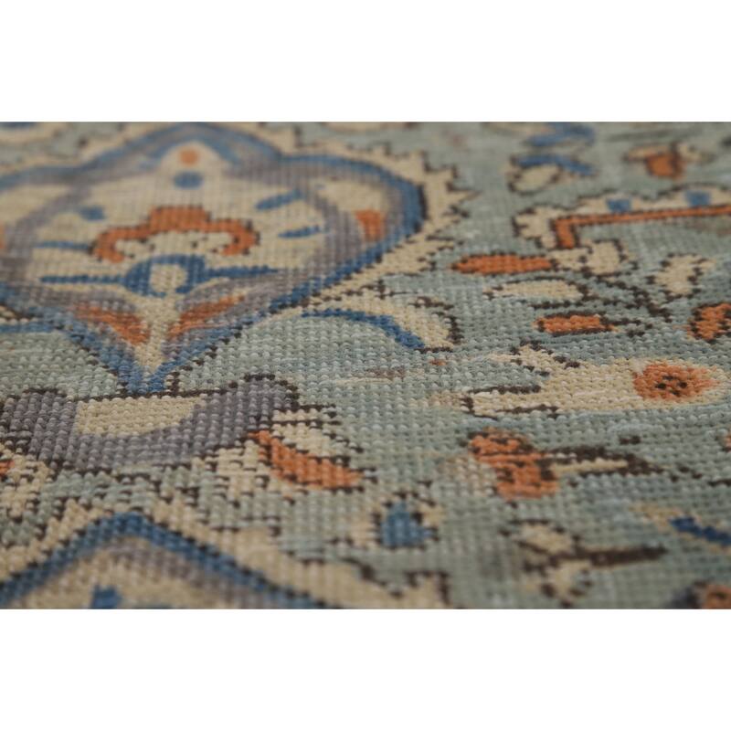 Light Blue Floral Tabriz Persian Area Rug Hand-Knotted Wool Carpet - 6'5"x 9'5"