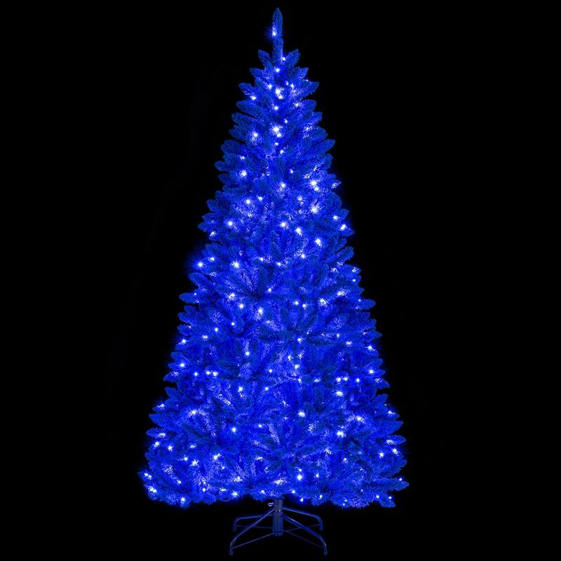 Gymax 7 FT Artificial Christmas Tree w/900 Branch Tips 340 LED Lights - Royal Blue