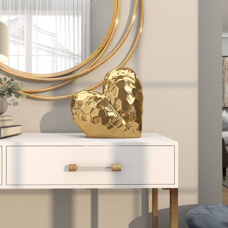 Gold, Black, Silver or White Porcelain Ceramic Dimensional Angled Origami Inspired Heart Decorative Sculpture