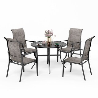 5-Piece Patio Dining Set Wave-arm Padded Textilene Chairs & Geometrically Stamped Round Table