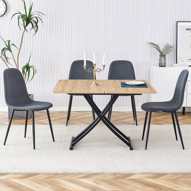Minimalist Multifunctional Lifting Platform,Mdf Desktop,Metal Legs,Paired with 4 Chairs