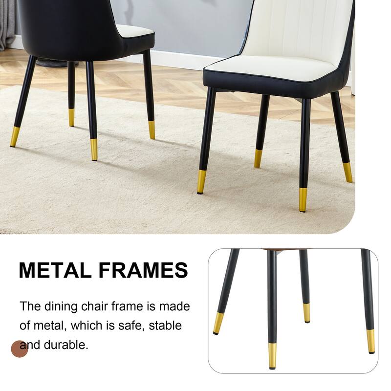 Modern Two-Tone PU Dining Chairs - White and Black spliced chairs With Gold Decorated Legs