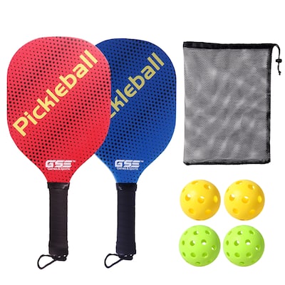 GSE™ Pickleball Paddles Set with 2 Wooden Pickleball Rackets, 2 Indoor & 2 Outdoor Pickleball Balls, Mesh Carrying Bag