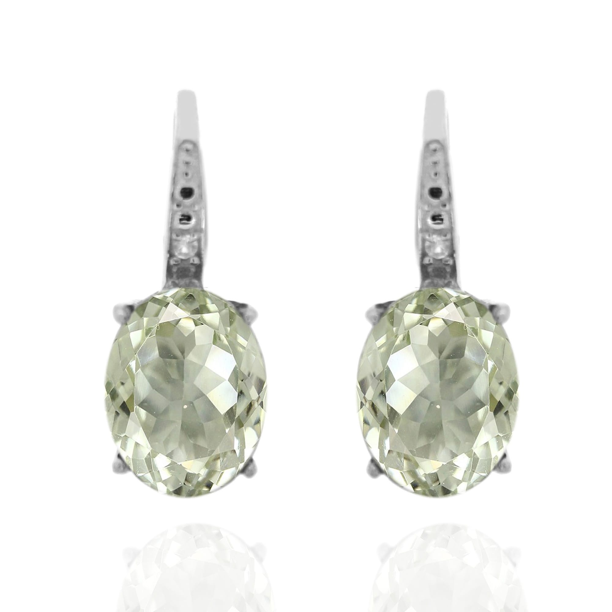 Pinctore 925 Sterling Silver Green Amethyst and Diamond Earrings