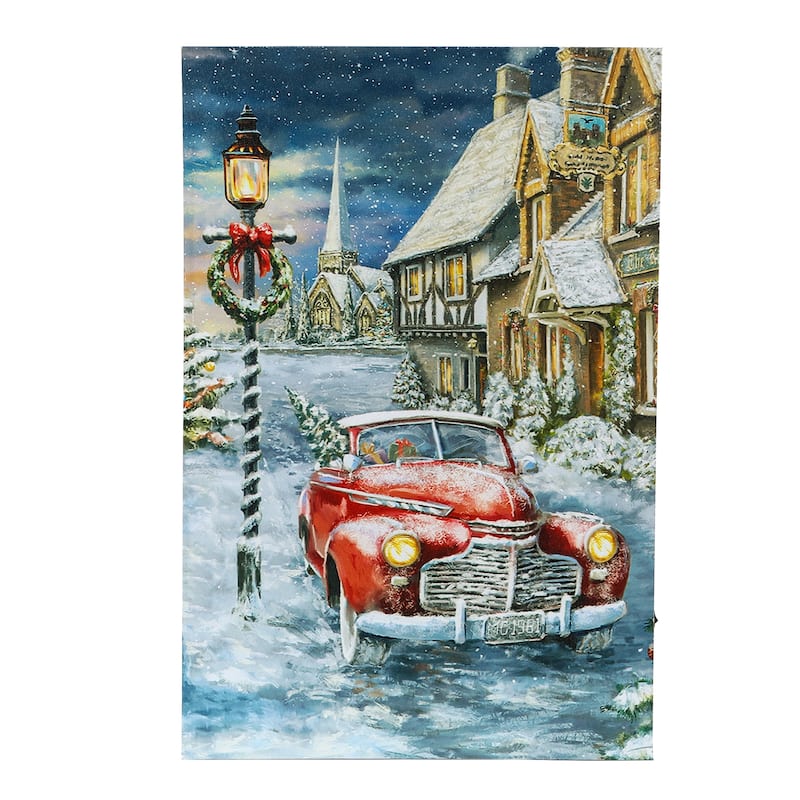 Lighted Christmas Winter Wonderland Holiday Car Canvas Print - 23.6" H x 15.7" W x 0.9" D
