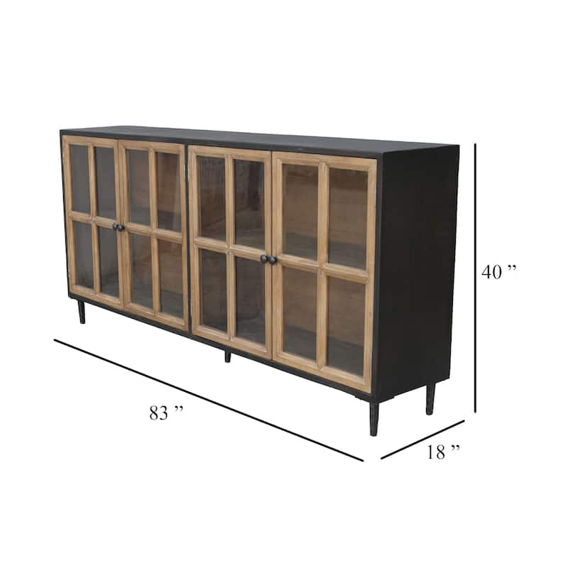 Cara Sideboard Buffet Cabinet, 4 Glass Pane Doors, 83 Inch Espresso Brown