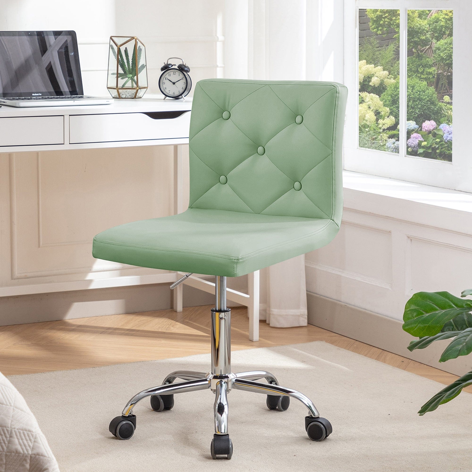 Javlergo Armless Office Desk Chair PU Leather Mid-Back Adjustable Height 360° Rolling Swivel for Home Office Work