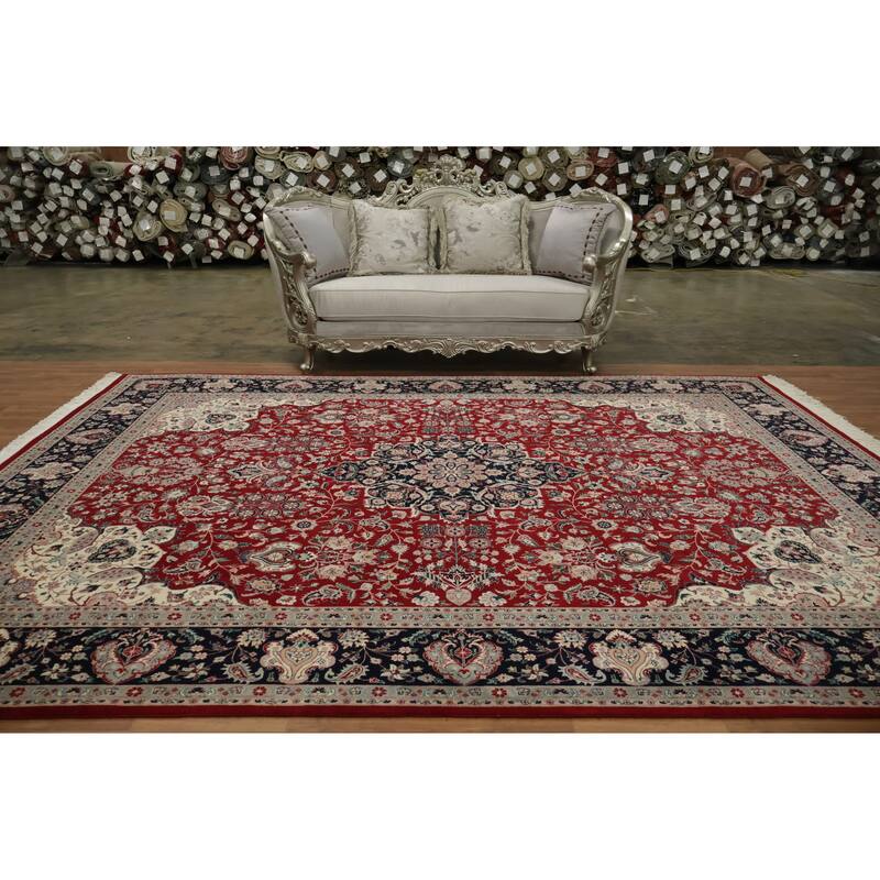 Hand Knotted Oriental 100% Wool Carpet Traditional Floral Red Tabriz Area Rug - 12' 3'' X 9' 1''