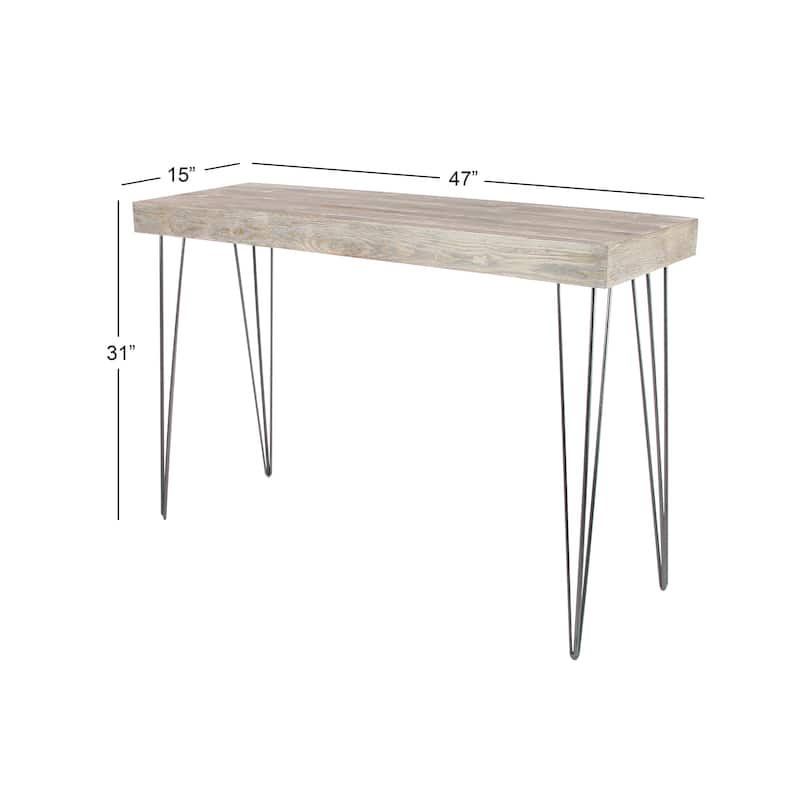 Wood Rectangular Console Table with Black Metal Hairpin Legs - Brown - Roche River Decor - 15"W x 47"L x 31"H