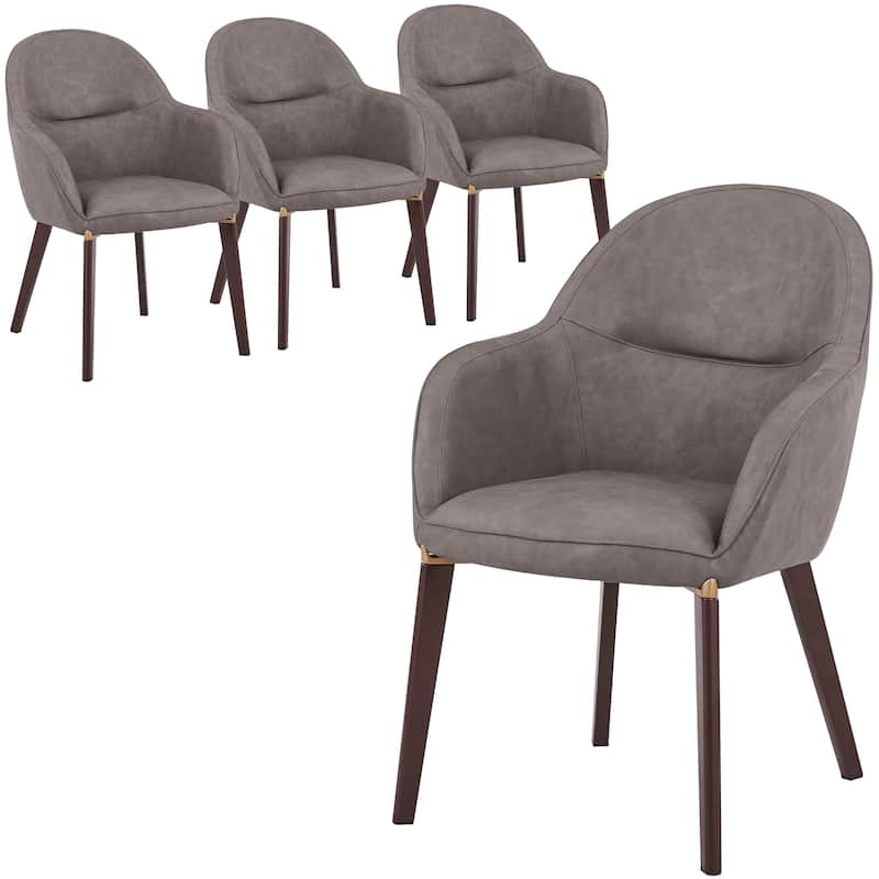 Elias Dining Chair Upholstered in Leather Velvet and Powder Coated Legs Set of 4 - Dark Grey