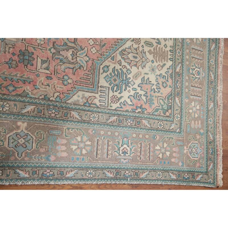 Hand Knotted Oriental 100% Wool Carpet Traditional Medallion Pink Tabriz Area Rug - 9' 7'' X 6' 7''