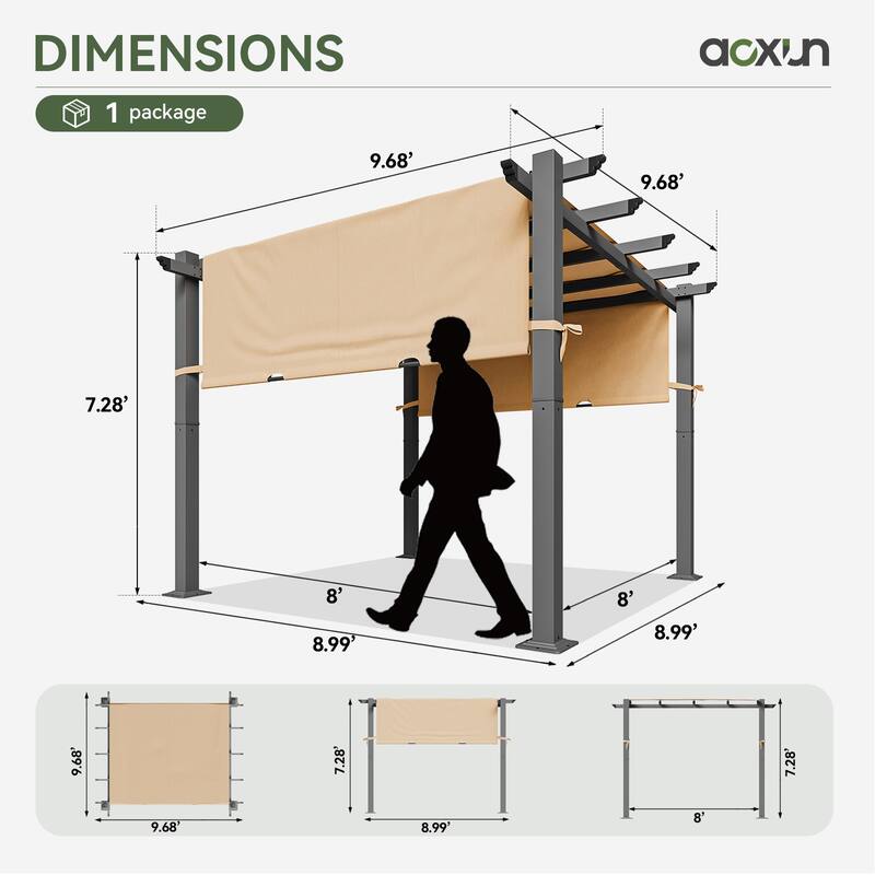 Outdoor Pergola, Retractable Adjustable Roof, Aluminum Sun Shade Canopy