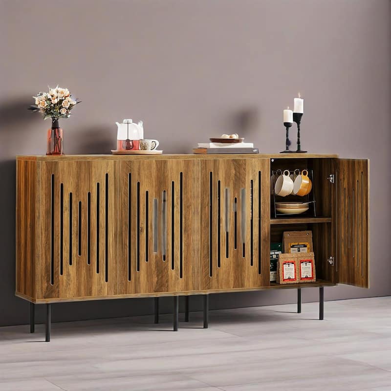 Modern Sideboard Buffet Cabinet with Adjustable Shelves and Metal Legs for Dining Room Storage - 59.05"L x 13.78"W x 31.49"H