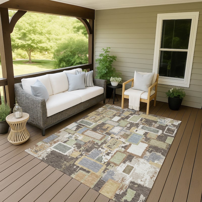 Machine Washable Indoor/ Outdoor Contemporary Geo Chantille Rug - Brown - 2'6" x 3'10"
