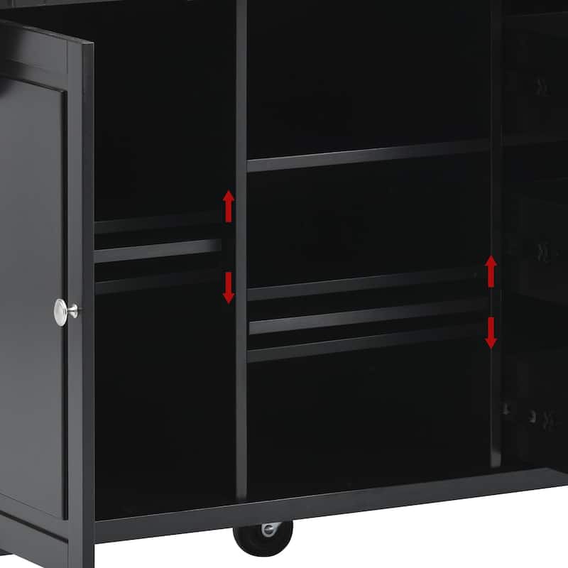 Kitchen Island Cart with Rubber Wood Desktop and 5 Storage Draws, Rolling Roller Storage Cabinet for Dining Room, Home Bar