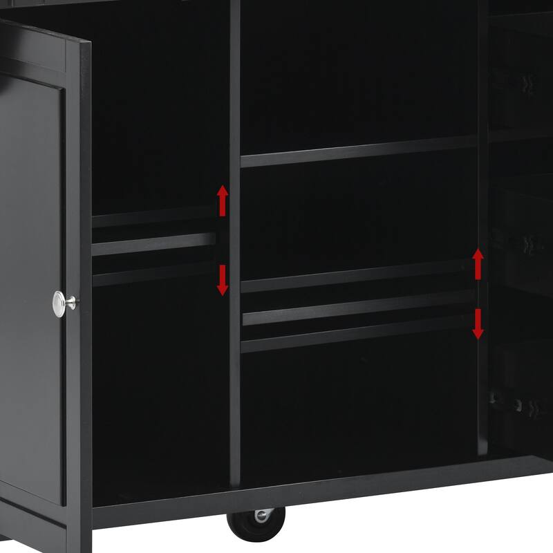 Rolling Kitchen Island Cart with Rubber Wood Top, 5 Drawers, Storage Cabinet & Adjustable Shelves - 53" Black