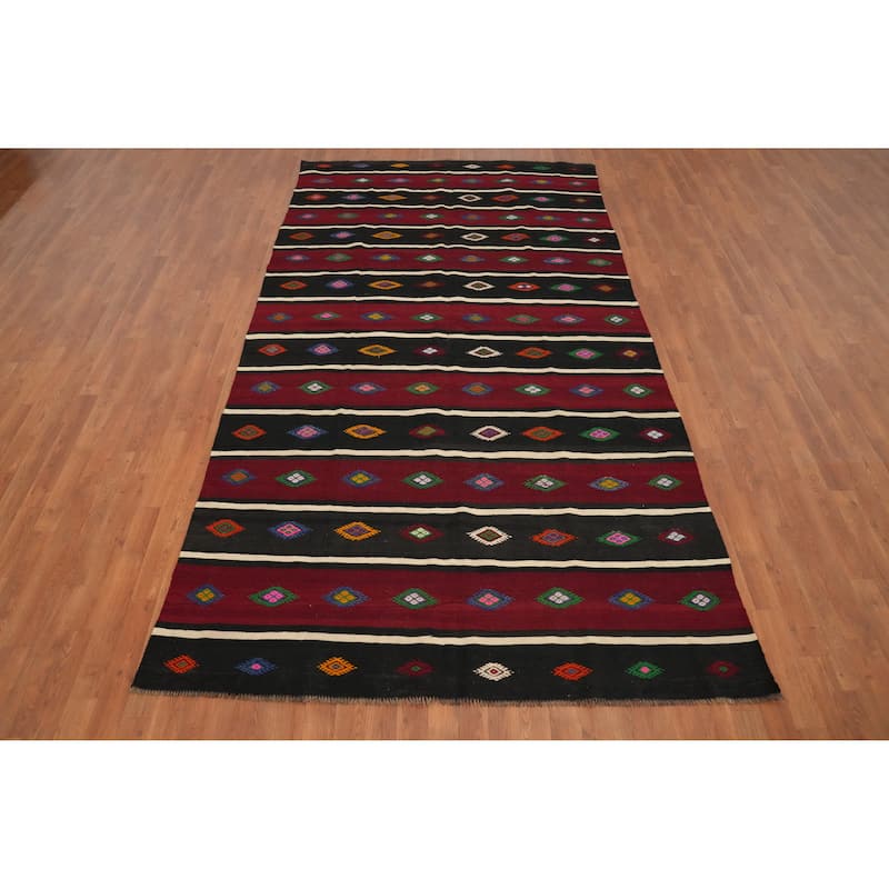 Hand Woven Oriental 100% Wool Carpet Southwestern Tribal Red Kilim Area Rug - 10' 7'' X 5' 10''