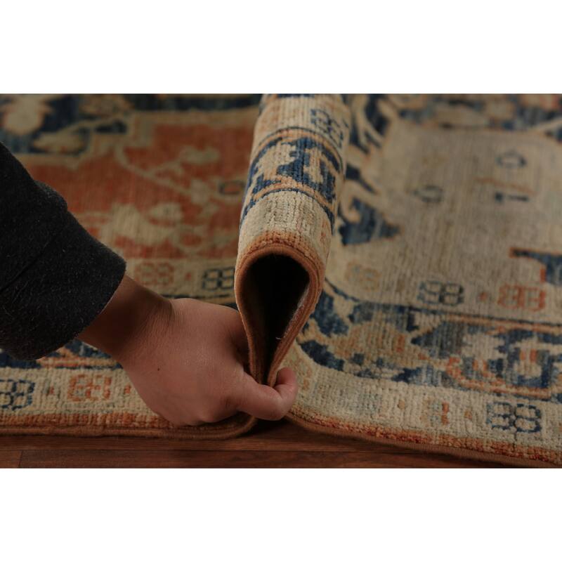 Orange & Blue Heriz Serapi Vegetable Dye Rug Hand-Knotted Wool Carpet - 5'5"x 7'7"