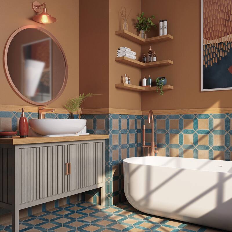 Merola Tile Picket Arendel Blue with Terra Square 14-5/8" x 22-1/2" Porcelain Floor and Wall Tile