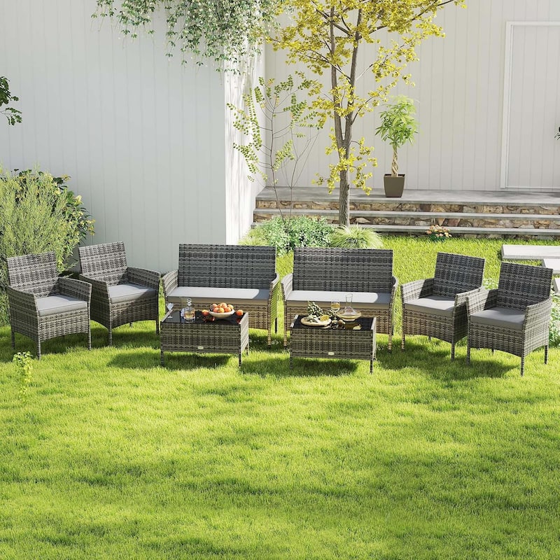 4/8 PCS Patio Rattan Conversation Set Outdoor Wicker Furniture Set