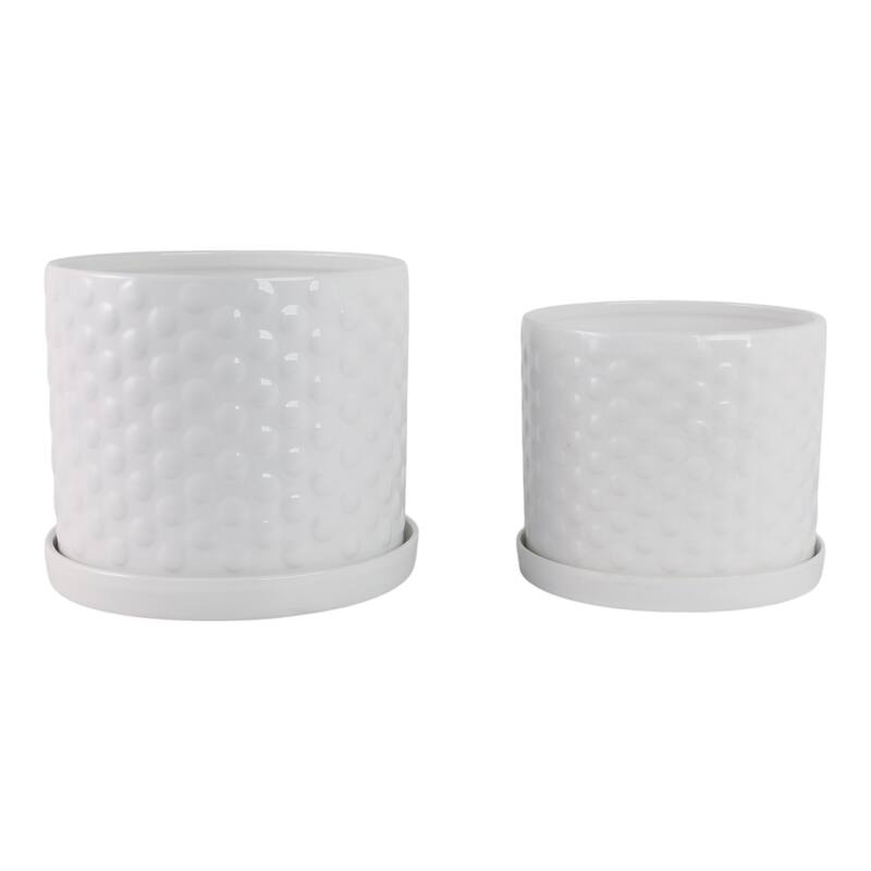 Ceramic Planter Dot Texture Gloss Finish (Set of 2) - 10", 9" White - 12" x 12" x 10"