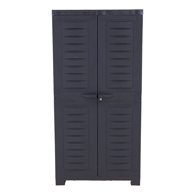 HomeRoots 49" Dark Gray Heavy Duty Plastic Locking Two Door Utility Cabinet - 23.50 in. x 48.75 in. x 14.00 in.