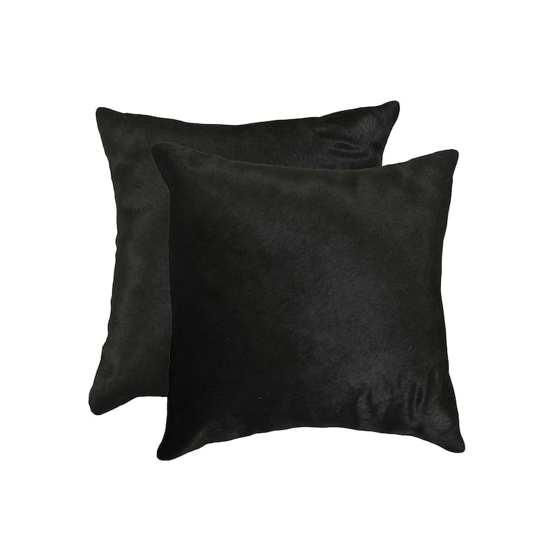 HomeRoots Set of Two 18" Black Cowhide Throw Pillows