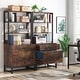 preview thumbnail 14 of 15, Brown/ Black Wood Industrail File Cabinet with Lock, Mdern Bookshelf with 2 Drawers, Etagere Bookcase