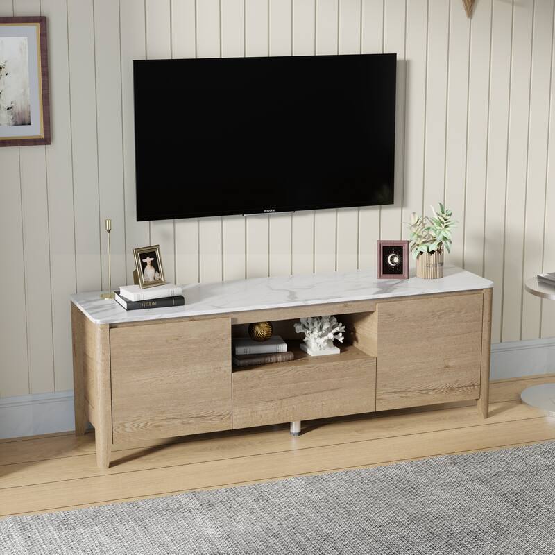 LED TV Stand for Gaming & Media - 58" Entertainment Center with Cable Management, Fits 80" TVs