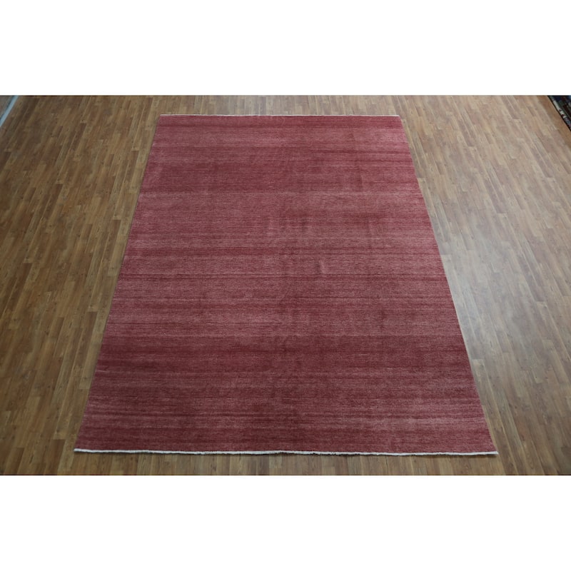 Hand Knotted Oriental 100% Wool Carpet Modern Solid Purples Gabbeh Area Rug - 12' 2'' X 8' 11''