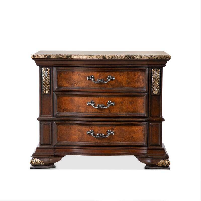 Furniture of America Cresswell Traditional Dark Cherry and Oak Stone Top 3-Drawer Nightstand