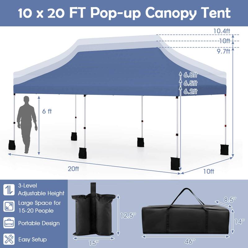 Costway 10 x 20 FT Pop-up Canopy UPF50+ Sun Protection Tent with - See Details