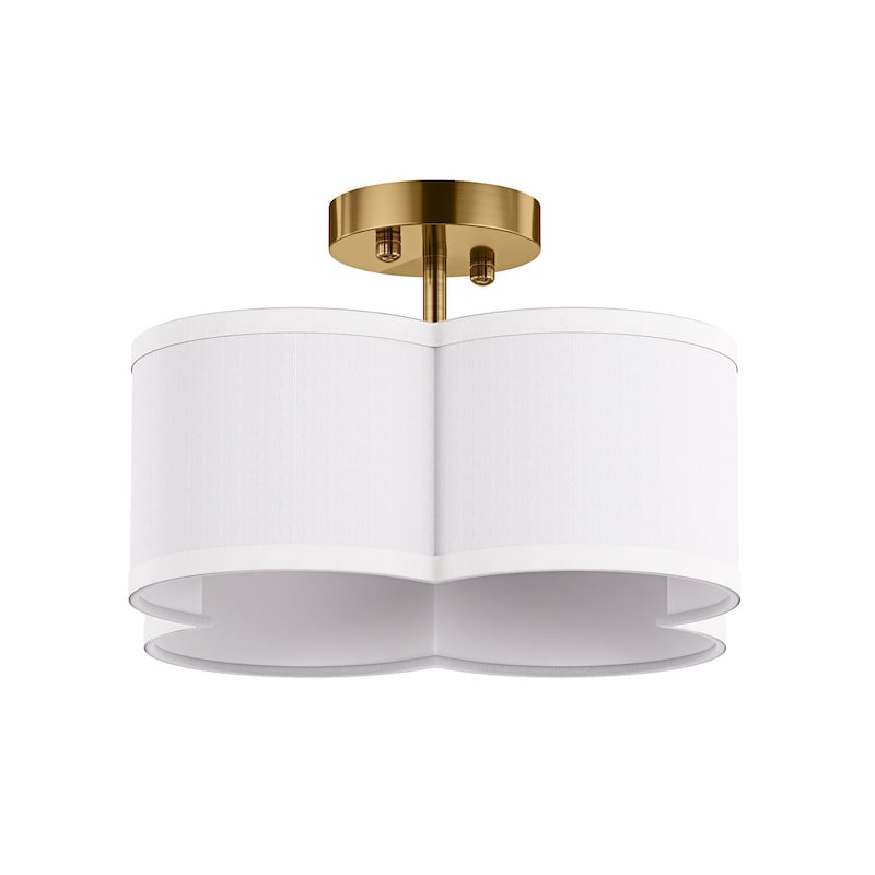 13 Inch 4-Light Semi-Flush Mount Off-White Fabric Drum Shade Ceiling Light