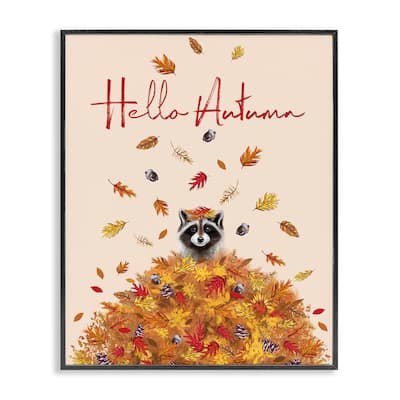 Stupell Hello Autumn Raccoon Framed Giclee Art Design By Elizabeth Tyndall