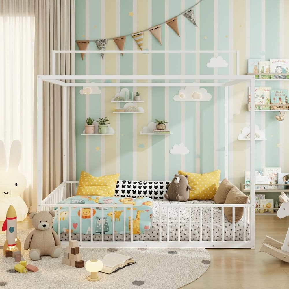 3-in-1 Convertible Montessori Metal Floor Bed by Harper&Bright Designs