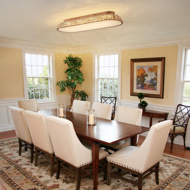 Retro French 38.6" W Antique Brass Linear Rectangle Crystal LED Flush Mount Ceiling Light