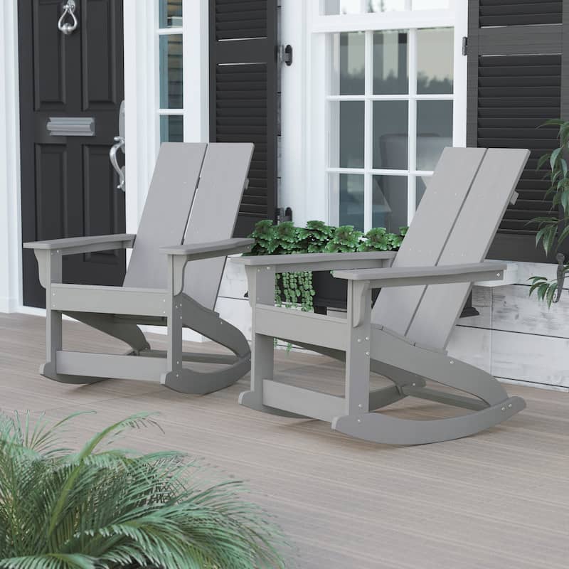 Indoor/Outdoor modern 2-Slat Adirondack Poly Resin Rockers - Set of 2 - Gray