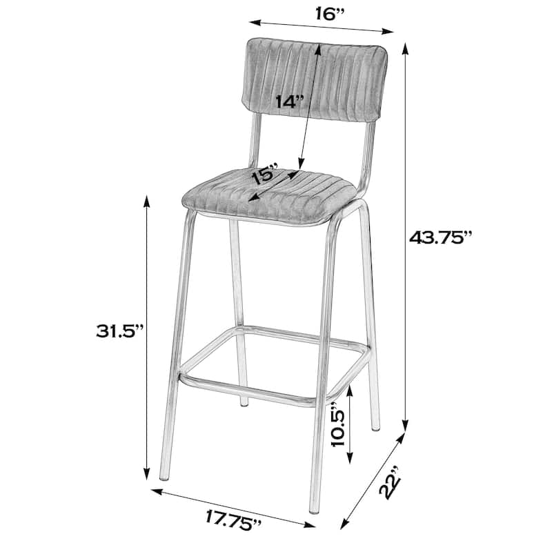 Waylon 31 in. Seat Height Leather and Iron Bar Height Stool with Back and Footrest