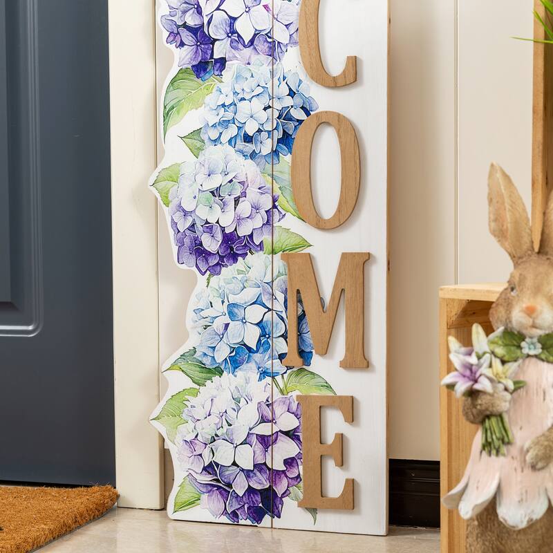 Glitzhome 42"H Solid Wood WELCOME Porch Sign with Bee Outdoor Decor