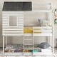 preview thumbnail 1 of 7, Pinewood FrameTwin Over Twin Bunk Bed Wood Loft Bed Bedroom Furniture with Roof, Window, Full-length Guardrail, Ladder White