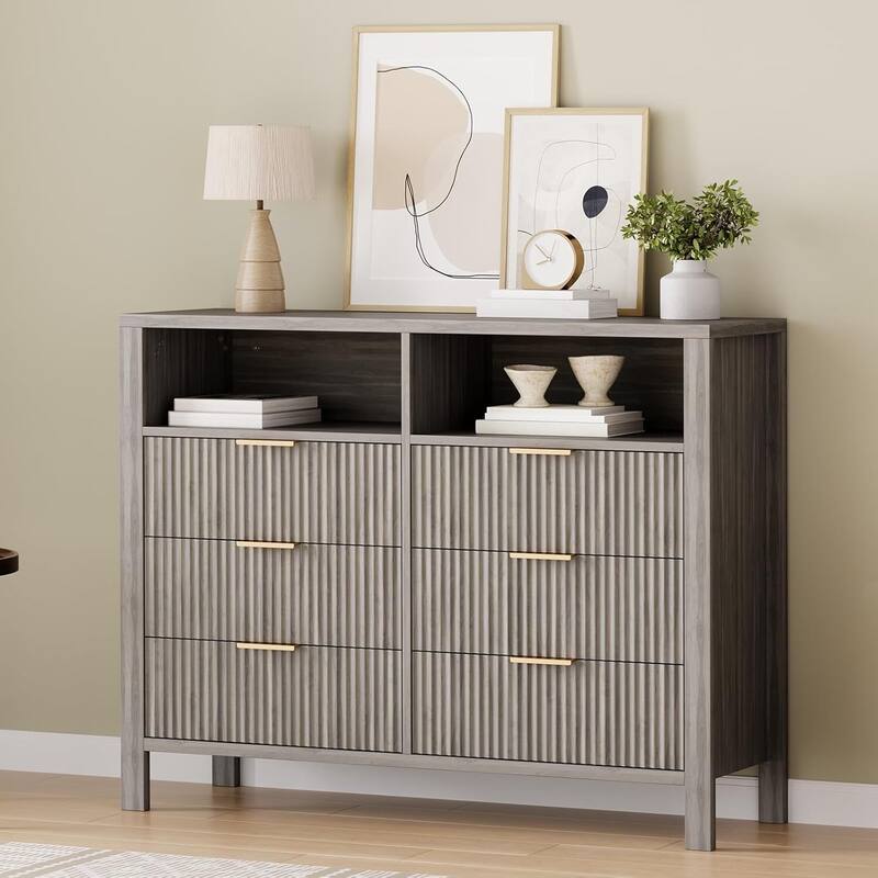 Wooden 6 Drawers Dressers, Storage Cabinet for Bedroom, Living Room - Grey